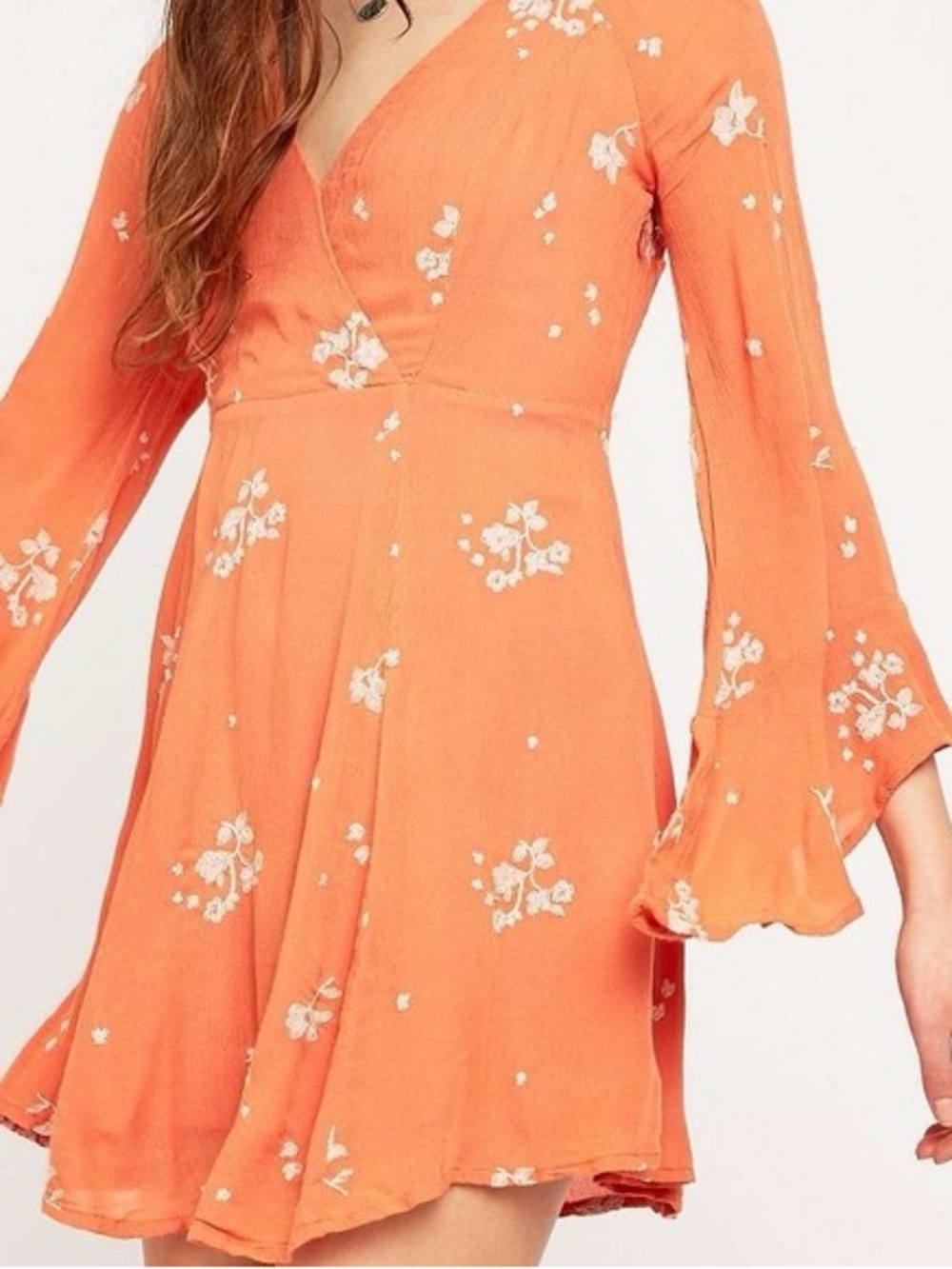 Free People Jasmine Embroidered Mini Dress in Papaya